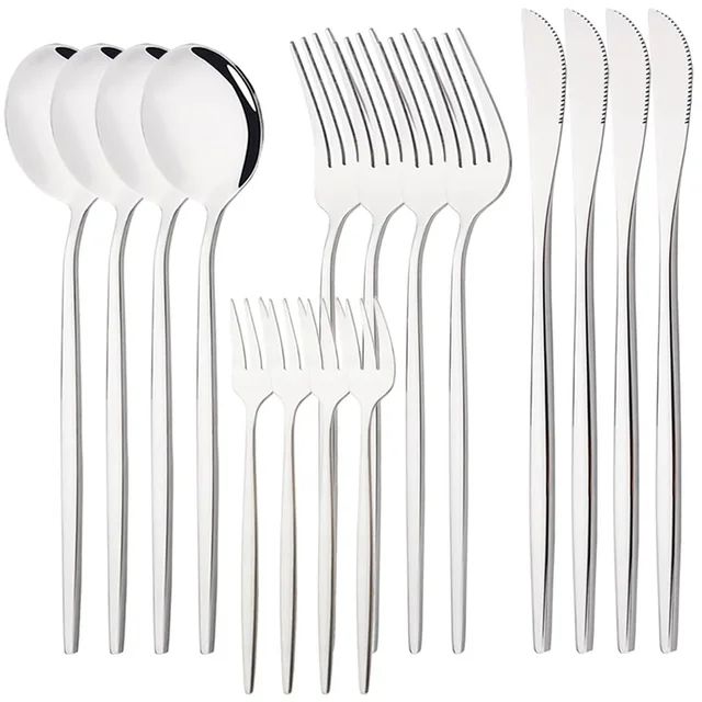 Conjunto de Talheres de Aço Inoxidável 16 Peças Rainbow para Jantar Faca Garfo de Bolo Colher Conjunto de Talheres de Mesa de Cozinha