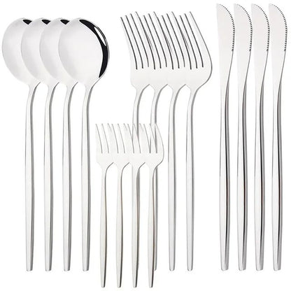 Conjunto de Talheres de Aço Inoxidável 16 Peças Rainbow para Jantar Faca Garfo de Bolo Colher Conjunto de Talheres de Mesa de Cozinha