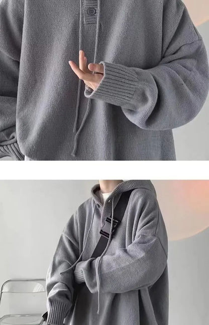 Men's Hooded Sweater Autumn/winter Vintage Idle Style Versatile Knitted Top Trendy Brand Sweater Casual Wear