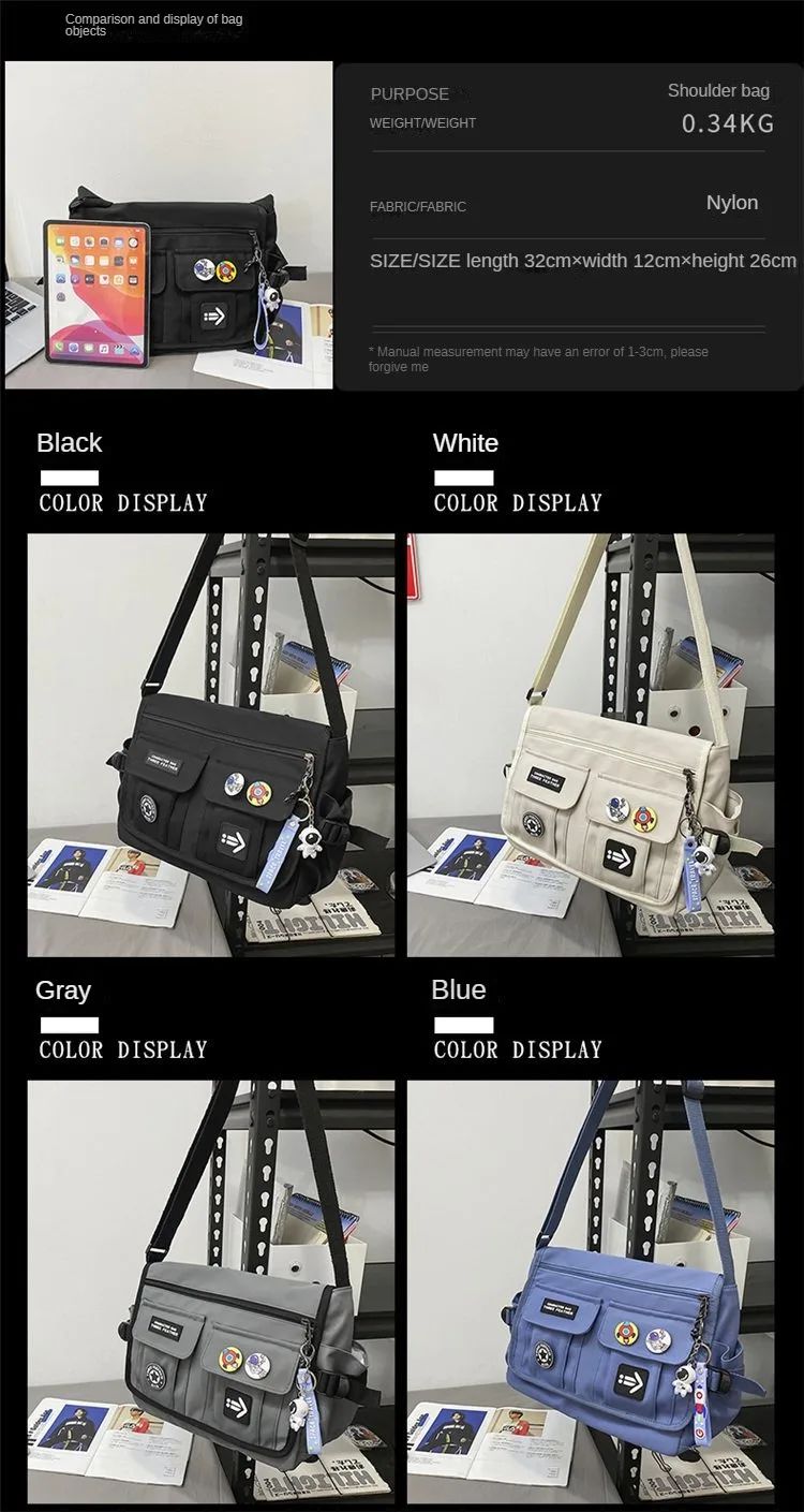 Harajuku Men Nylon Crossbody Bags for Women Messenger Bag Girls School Book Bags Youth Canvas Handbags Shoulder Bag Sac Bolsas