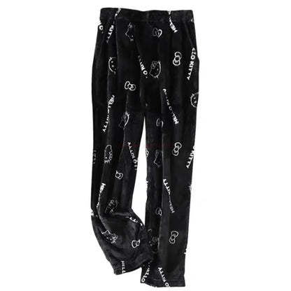 Christmas Sanrio Hello Kitty Pajamas Halloween Flannel Fashion Trouserswomen Kawaii Woolen Anime Cartoon Casual Home Pant Autumn