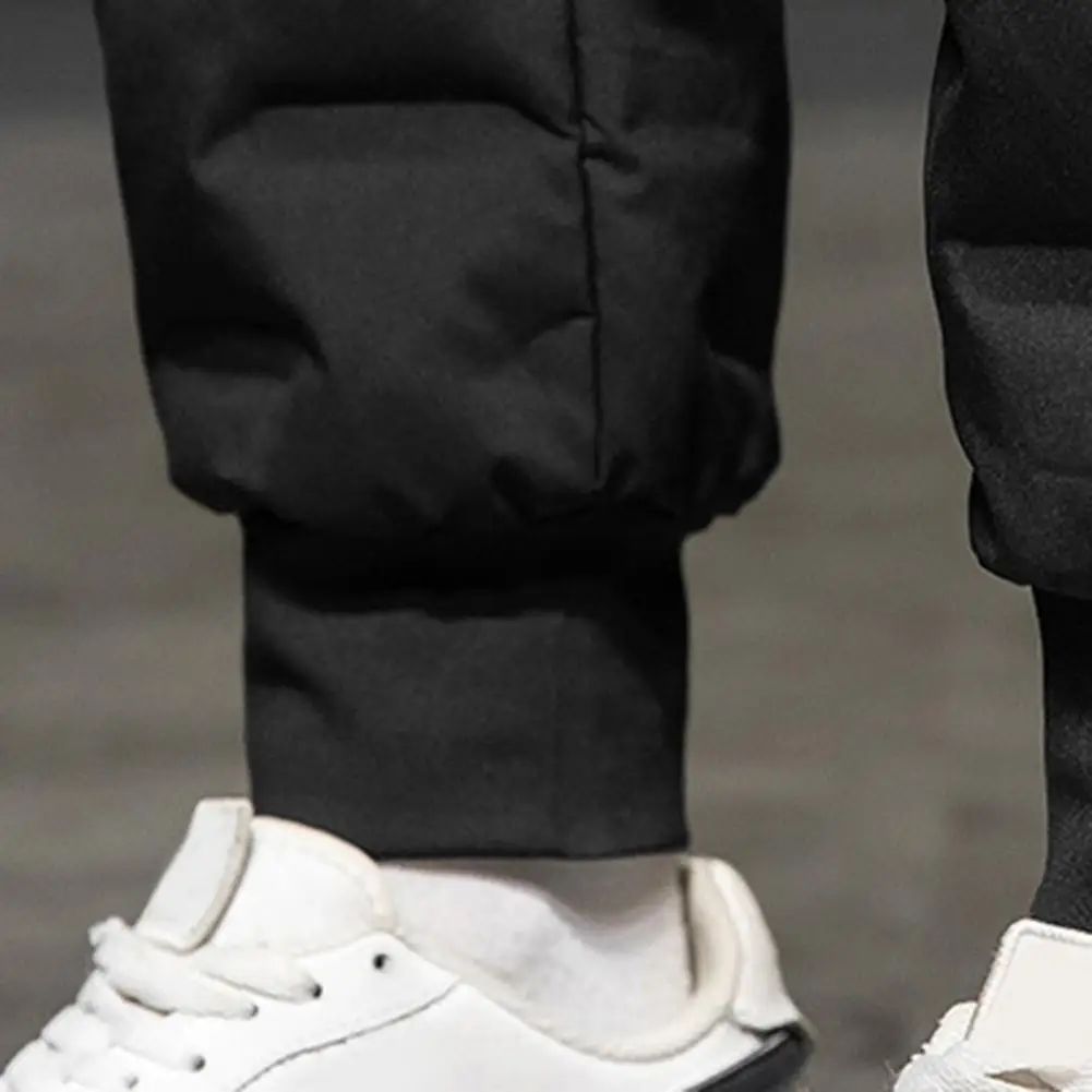 Men Autumn Winter White Duck Down Padded Thermal Sweatpants Elastic Waist Drawstring Pockets Thickened Joggers Pants Streetwear