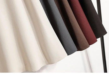 A-Line Mini Skirt High Waist Mid Length Skirts Women's Slimming Black Autumn Elastic Waist Design Solid Color Versatile Skirt