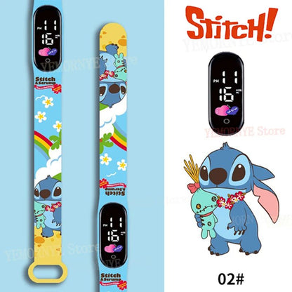 Relógios Digitais Infantis Disney Stitch Figuras de Anime LED Touch Luminoso Relógio Digital Esportivo Infantil à Prova D'Água Brinquedos de Aniversário
