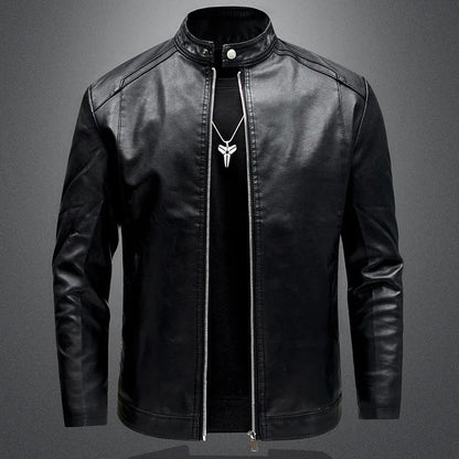 Men's Biker Leather Jacket Autumn Winter Thickened Fleece Casual Versatile Slim Fit Large Size PU Leather Coat