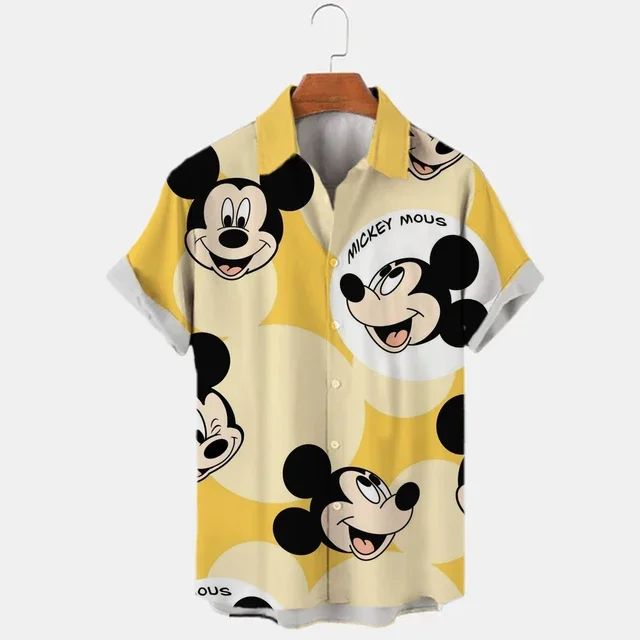 Miniso New 3d Shirts Mens Disney Mickey Mouse Street Tops Cute Cartoon 3d Printed Shirts Mens Casual Fashion Shirts 2024