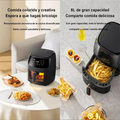 Fritadeira sem Óleo 1400W 8L para Uso Doméstico, Programável, Smart LED Touch, Ciclo Térmico, Forno, Batata Frita, Frango