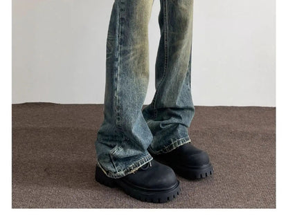 Vintage American Style Men's Straight-Leg Slimming Long Jeans Distressed Washing Denim Pants Trendy Brand Bootcut Pants