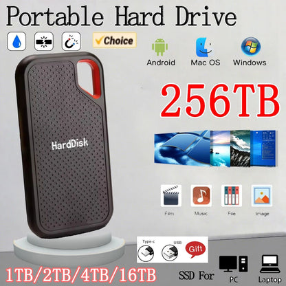 Portable SSD External Hard Drive 4TB USB3.2 Type-C External Storage Compatible with Laptop/PC/Mac Shockproof Plug&Play Hard Disk