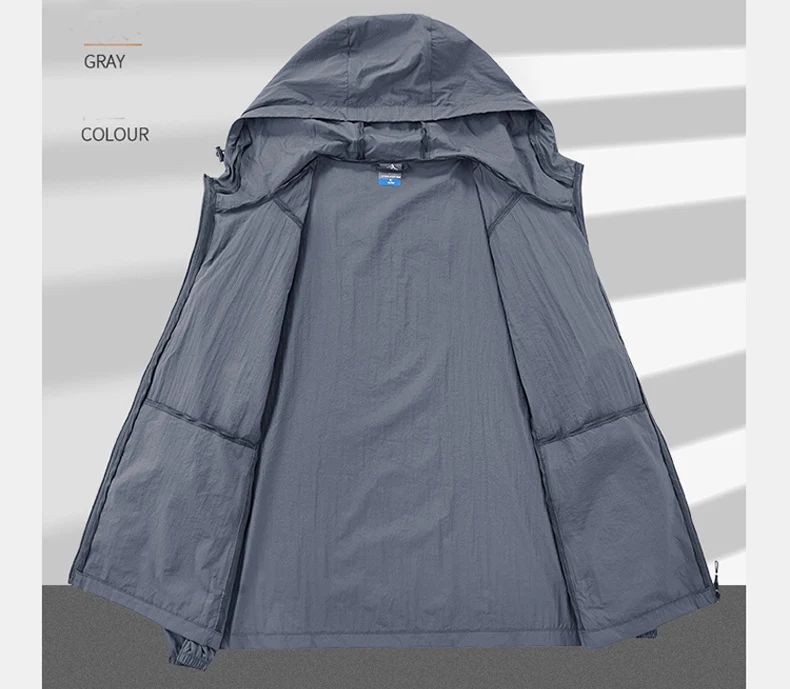 UPF50+ Summer Outdoor Quick Dry Sun-Protective Thin Jacket Men Hiking Fishing Cycling Hooded Gym Sport Ultra Light Windbreaker