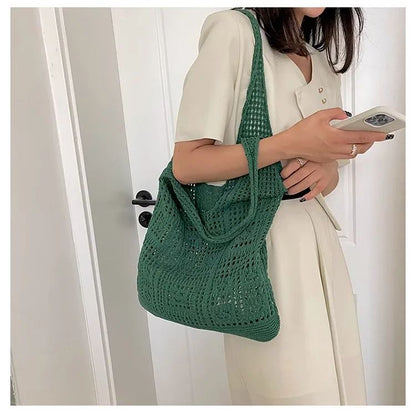 Bohemian Crochet Tote Bag for Women Handwoven Macrame Shoulder Bag with Hollow Knit Design Elegant Christmas Gift for Her, Beach