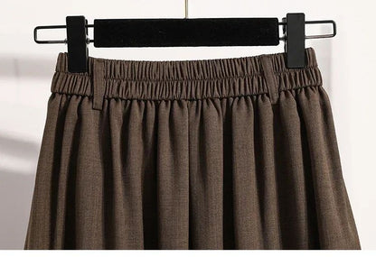 Solid Color Versatile Medium Length Skirt Pleated Plus Size A-Line Maxi Gown Cover Hip Spring Summer 2025 New Half-length Skirt