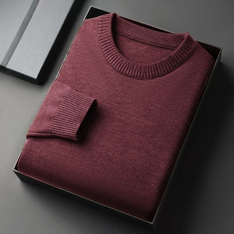 Autumn New Men's Round Neck Pullover Long Sleeved Knitted Sweater Retro Lightweight Sports Shirt Soild Color Casual Jacket