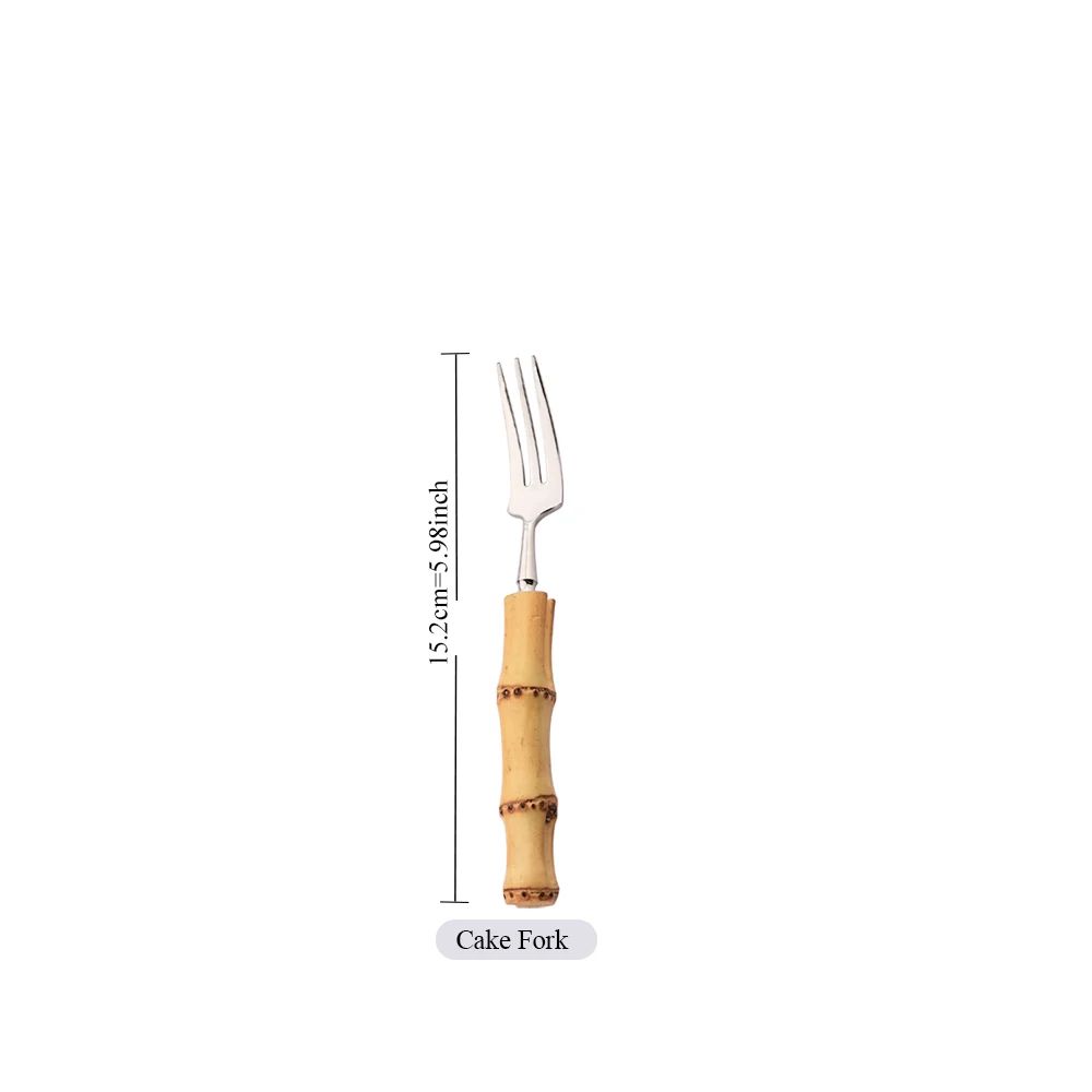 1Pç Conjunto de Talheres de Bambu Natural com Cabo de Aço Inoxidável Utensílios de Mesa Garfos de Jantar Colher Faca Talheres de Cozinha