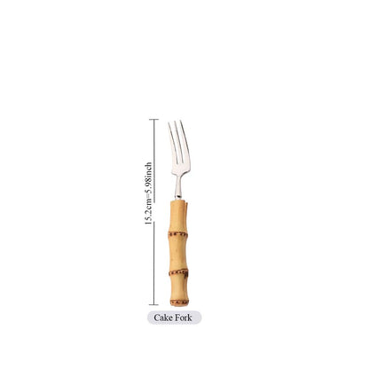 1Pç Conjunto de Talheres de Bambu Natural com Cabo de Aço Inoxidável Utensílios de Mesa Garfos de Jantar Colher Faca Talheres de Cozinha