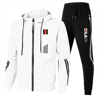 Autumn and Winter Men's Jogging Fitness Sets, Men's Casual Sportswear Sets, Zippered Sportswear Shirts + Sportswear Pants Sets