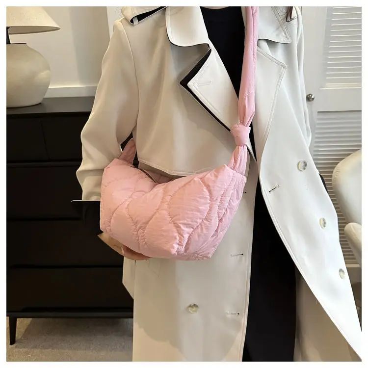 Puffer Shoulder Bag for Women Soft Down Cotton Padded Tote Handbag Purse Quilted Cross Body Bag Solid Color Bubbles Cloud Bag