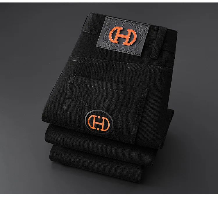 BlackJeans2024 Nova Coleção Outono/Inverno Marca da Moda Casual Slim Fit Elástica Estilo Europeu Calça Comprida Masculina Estampa Fashion