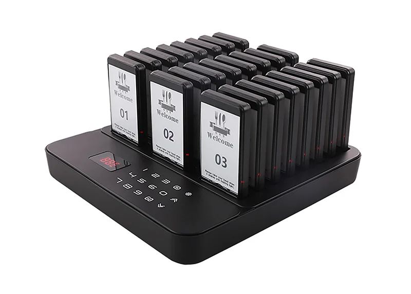 Wireless Restaurant Pagers Calling System 24 Coasters Buzzer Vibrator Bell Receivers For Food Truck Bar Coffee Fast Food Hotel