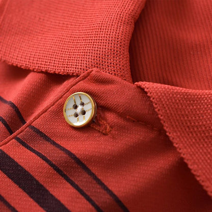 Men's Polo Shirt Button Up Polos Business Casual Lapel Short Sleeve T Shirt Summer Regular Fit Red Black Polo Stripe Shirts