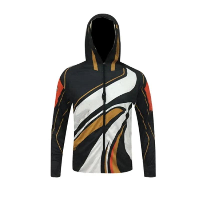 Novo Estilo Masculino Roupa de Pesca Secagem Rápida Proteção Solar Camisas de Pesca Leve Manga Longa Camisa de Pesca com Capuz e Zíper