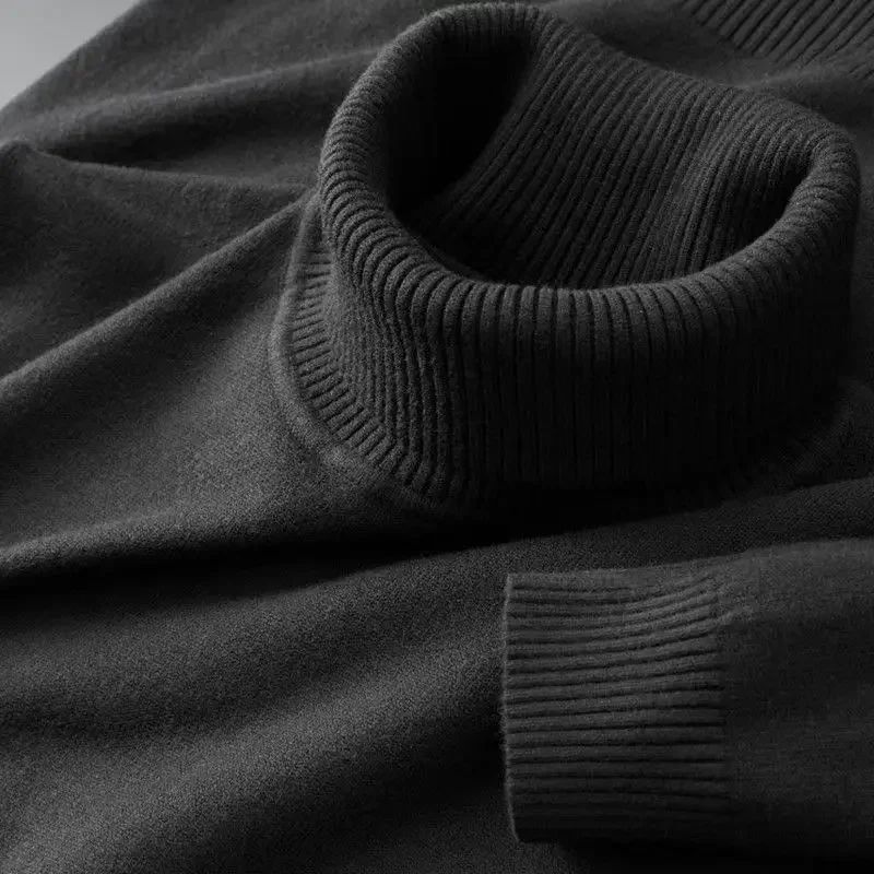 New Mens Knitted Sweaters Solid Color Turtleneck Breathable Pullovers Outdoor Warm Basic Streetwear Business Woolen Pullovers