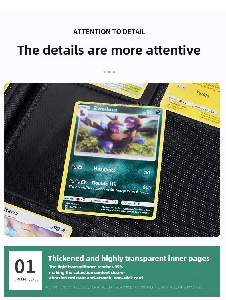 Fichário de cartas com 9 bolsos Álbum de exibição de cartas de troca Fichário de 360 bolsos de carregamento lateral para TCG Yugioh MTG Jogo Livro de cartas