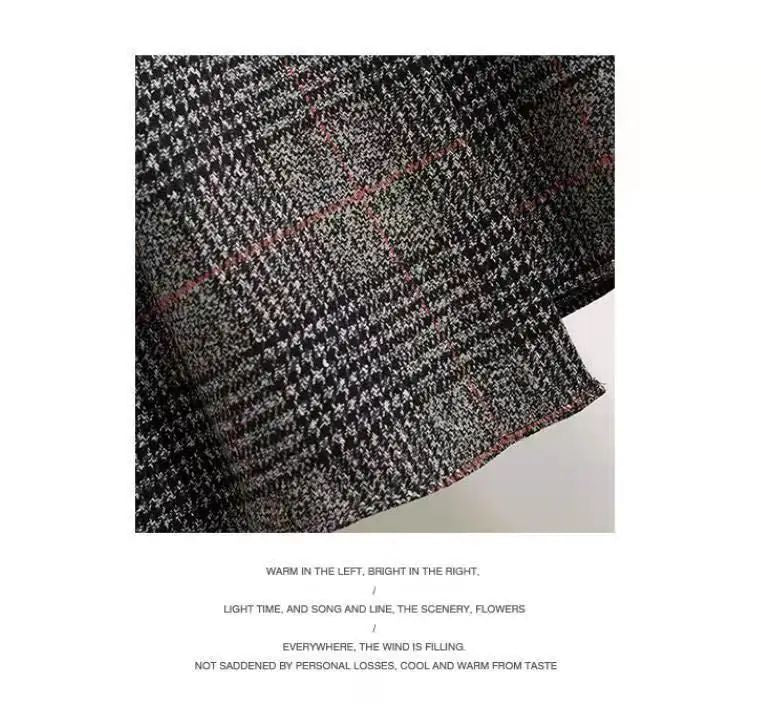 WoolenPlaid Irregular Large-Length Skirt New Spring-Autumn Vintage High-Waisted Slimming Medium-Length Women's Skirt