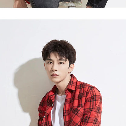 New in shirt fashion korean popular 40%cotton long-sleeve shirts for men slim fit plain shirt streetwear Casual plaid clothes