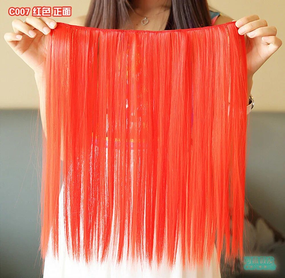 9 Cores Cabelo Sintético Liso Clip de Extensão de Cabelo Vermelho Rosa Branco Peruca de Cosplay Cabelo Arco-Íris Natural