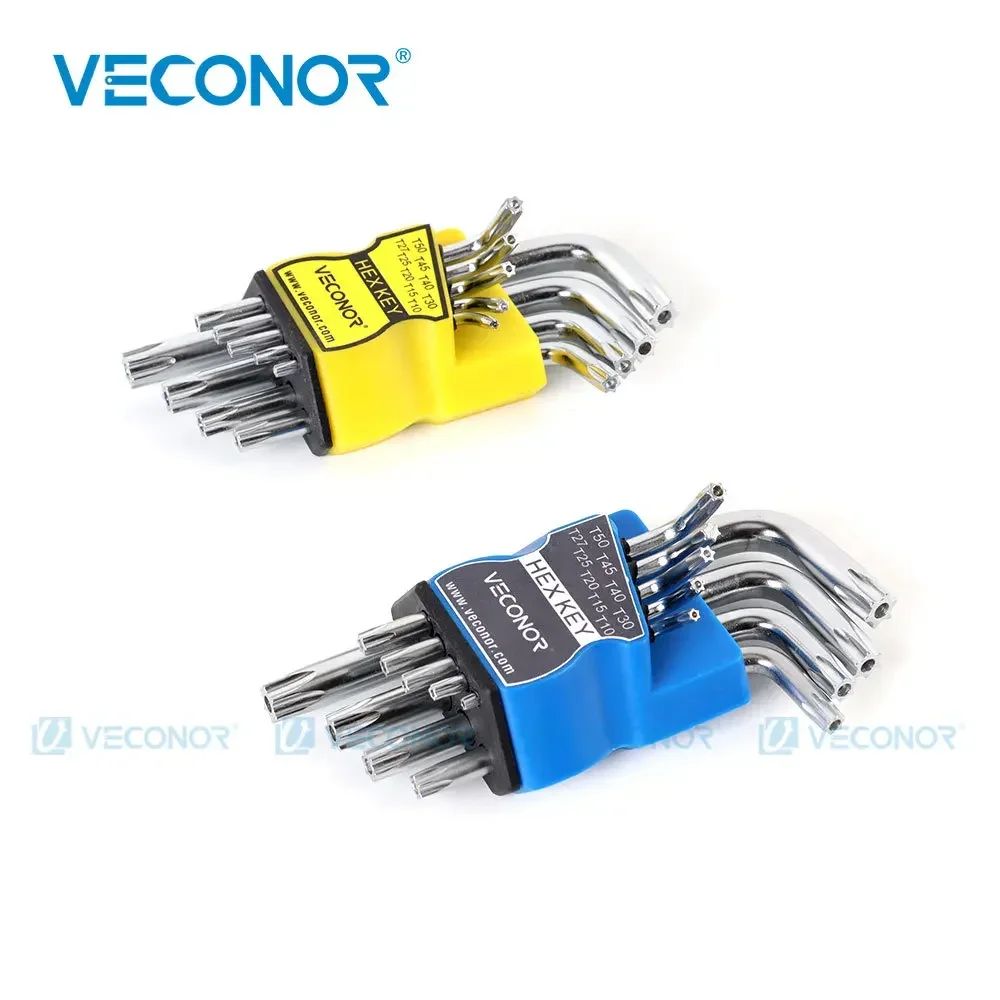 Conjunto de Chaves Torx de Braço Curto e Longo de Aço Cromo-Vanádio Durável Ferramenta Manual Chave Estrela T10 T15 T20 T25 T27 T30 T40 T45 T50