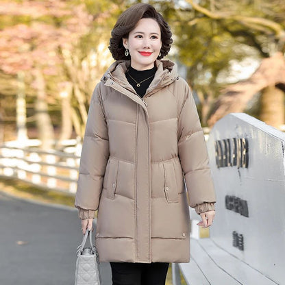NEW Winter Cotton padded Jacket Hooded fleece thick Parkas Warm Loose Long Overcoat middle aged and Grandma Snow Coat
