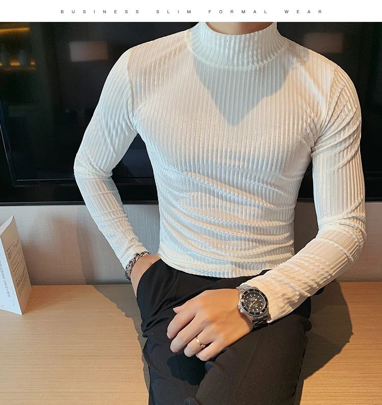 New Gold Velvet T Shirt Men Clothing Fashion Trend Male Luxury Prom Party Long-sleeved Striped Pullover Tops Homme