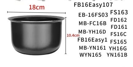 Forro para Panela de Pressão Elétrica 1.6/3/4/5/6L Panela de Arroz Antiaderente Panela Interna de Cristal Preto Acessórios Peças da Panela apenas para Midea