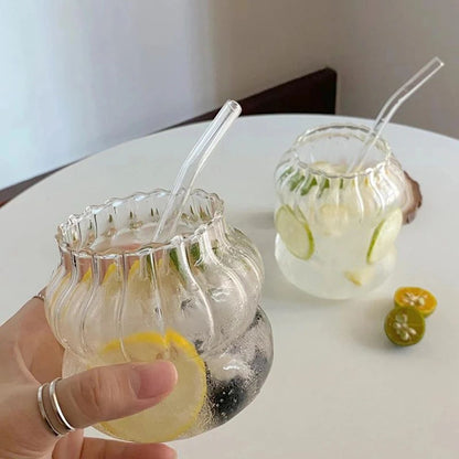 Copo de Vidro Resistente ao Calor, Tumbler, Transparente, para Chá, Suco, Leite, Caneca de Café, Copos de Água para Casa, Caneca Listrada 410/530ml