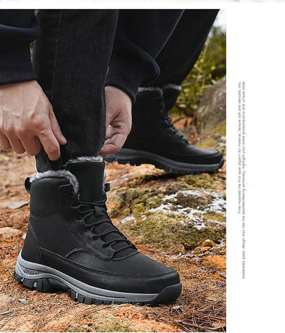 NeW Men Winter Snow Boots For Waterproof Leather Sneakers Super Warm Men's Boots Outdoor Male Hiking Boots Work Shoes Size 39-48