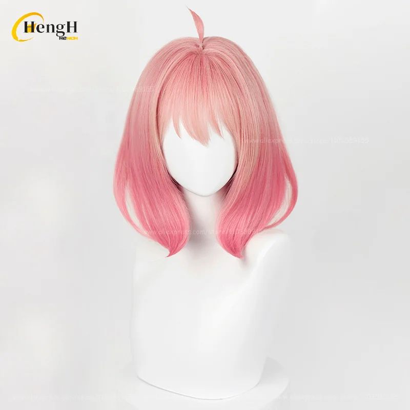 Pronta Entrega Anya Forger Peruca Sintética Anime Curta 37cm Rosa Gradiente Perucas de Cosplay Com Acessórios de Cabelo Resistente ao Calor Perucas de Halloween