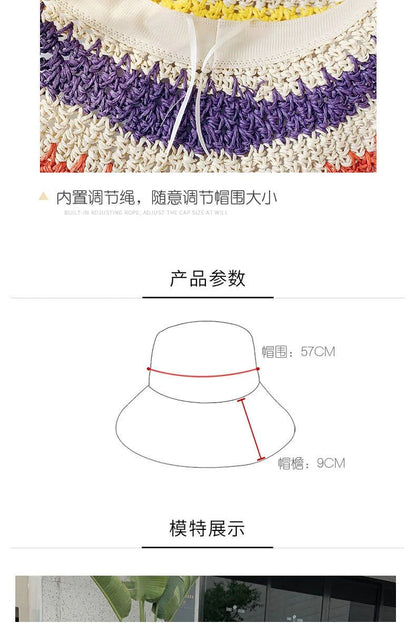 Rainbow Straw Hat Woman Summer Sun Visor Handmade Crochet Big Brim Bucket Hat Ladies Beach Sun Cap Boho Lady Girls Fashion Caps