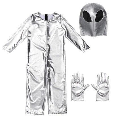 Kids Alien Cosplay Costume Space Travel Astronaut Jumpsuit Halloween Performance Outfit for Boys and Girls with Hat, Gloves