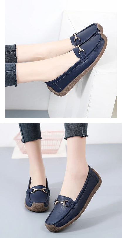 Vulcanize Women Shoes Flats Leather Moccasins Sneakers Designer Shoes for Women Slip-on Loafers Female Boat Shoes Big Size 43