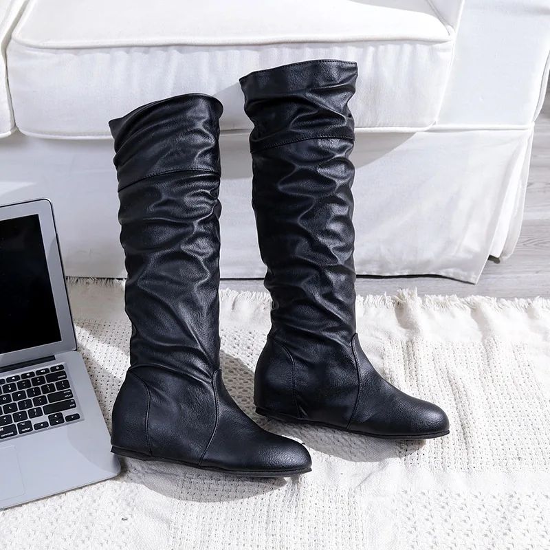 Flat Shoes Spring Autumn Women High Boots Long Western Cowboy Boots Women Footwear Large size 35-43 2024 Mid-Calf Boots Women