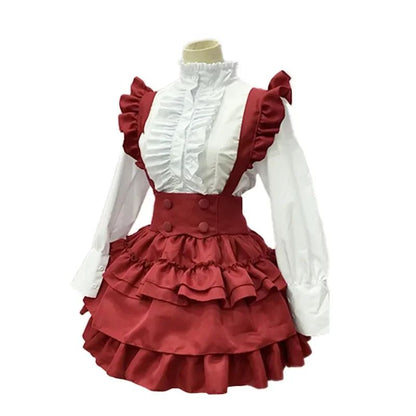 Christmas Lolita Red Overalls Skirt New Year Party Dress Vintage Medieval Dress Drama Performance Outfit Anime Cospaly Costume