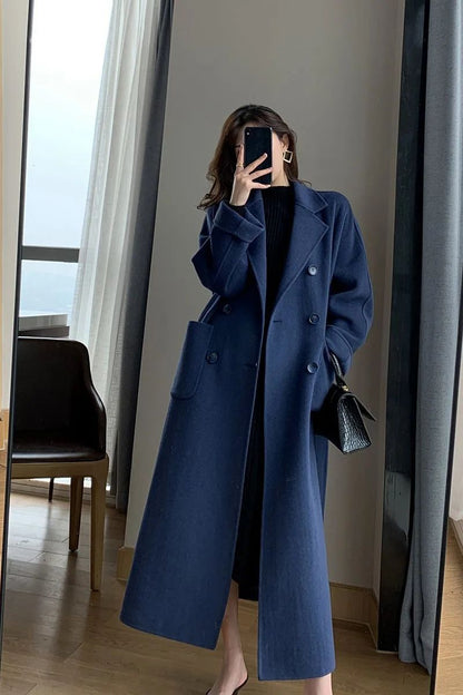 New Hot Sale Of The Season Women's Woolen Coat plus Size over Knee Length Loose Fit Slimming High End Fashionable Polyester Fibe