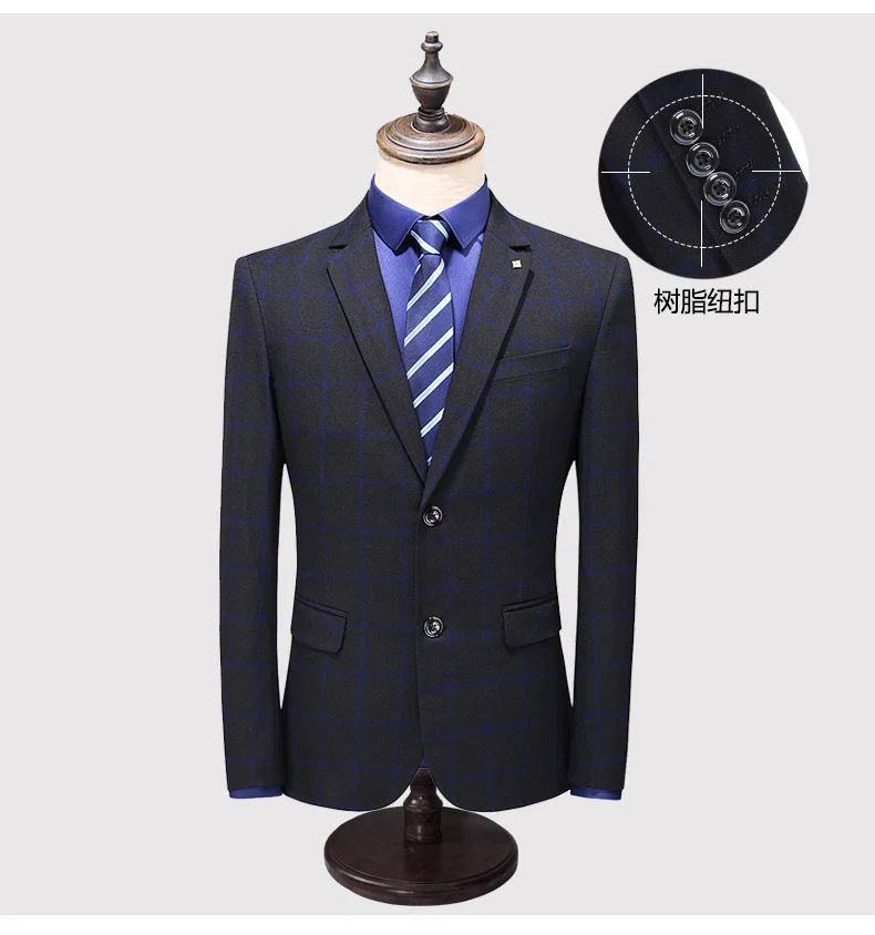 Suit (blazer+vest+pants) Man Fashion Business British Grid Trend Style Casual Hosting Slim Wedding Work Conjunto Hombre