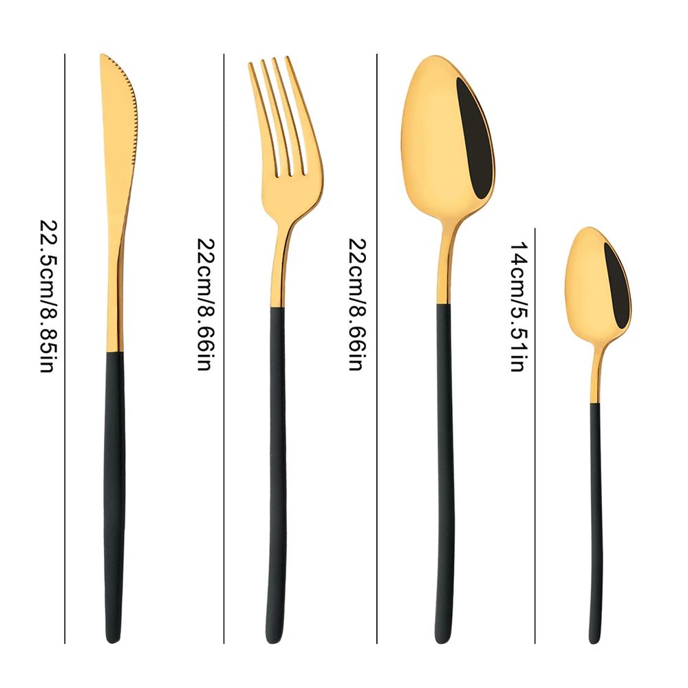 4Pcs Black Gold Dinnerware Tableware Set Mirror Stainless Steel Cutlery Kitchen Knife Fork Spoon Restaurant Wedding Flatware Set