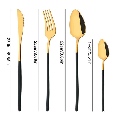 4Pcs Black Gold Dinnerware Tableware Set Mirror Stainless Steel Cutlery Kitchen Knife Fork Spoon Restaurant Wedding Flatware Set