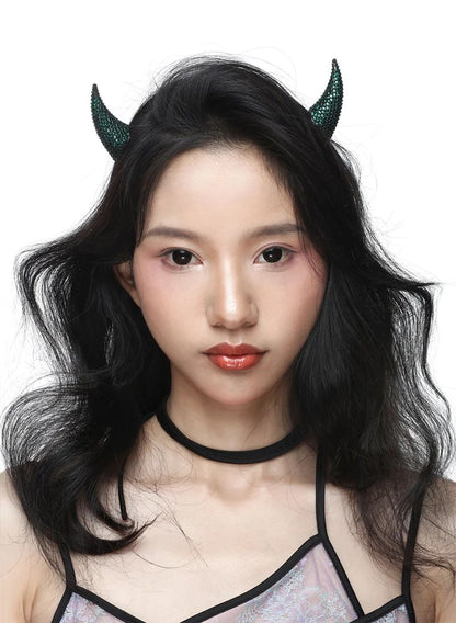 QQ Punk Demon's Horn Metal Headband Hairpins Halloween Party Headdress Cosplay Lucifer Anime Women Men Gold Cosplay Accessories