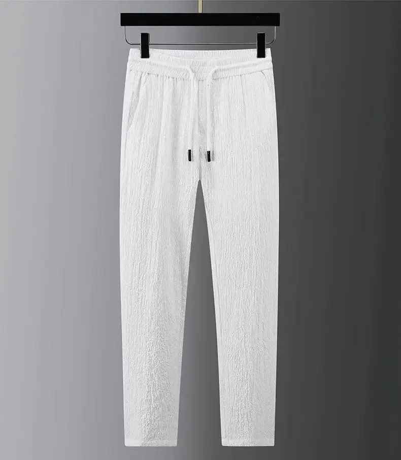 Men Suit Drawstring Pants Blazers Men's Sets Tracksuit Spring Autumn Pleated Suits Thin Casual Outfits Black White Single Button