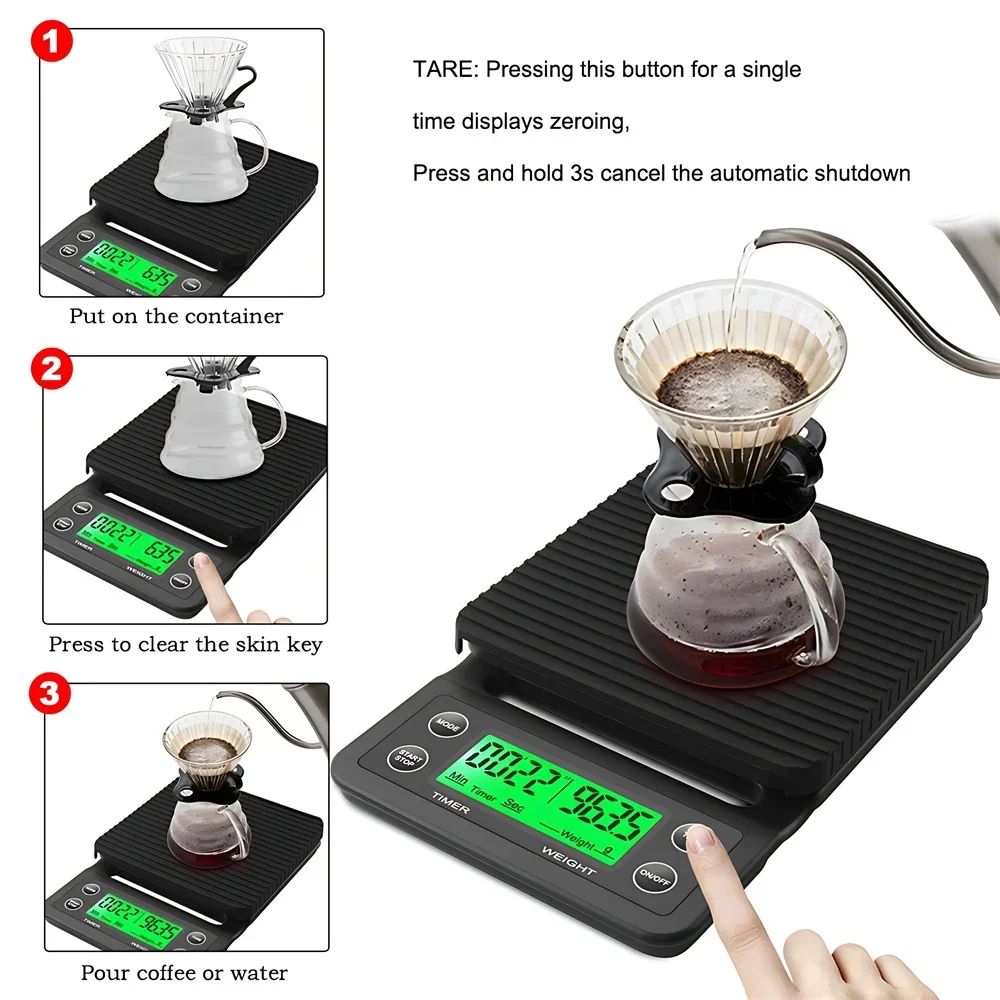 1 peça 3kg 5kg Balança de Café Gotejamento com Timer Balança de Cozinha Digital Eletrônica Portátil Balanças Eletrônicas de Alta Precisão LCD