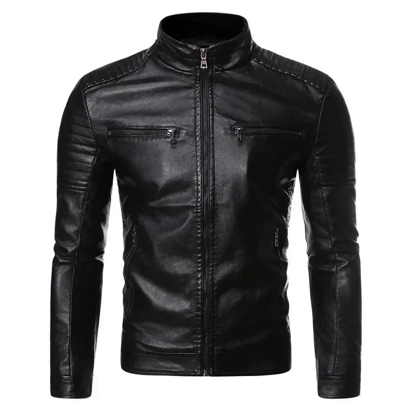 Zipper Korean Fashion Leather Sheepskin Trend Casual Fit Slim Baseball Clothes Men Leather Jacket Autumn New Men Leather Coat